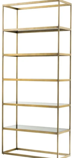 Casa Padrino Luxus Regalschrank Messing / Grau 95 x 40 x H. 225 cm - Edelstahl Schrank mit 5 Glasregalen - Büromöbel - Wohnzimmermöbel