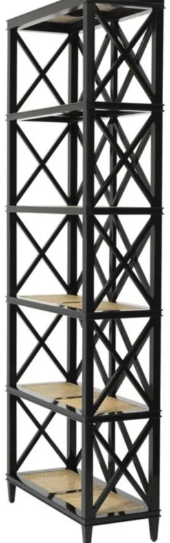Casa Padrino Luxus Regalschrank im Barockstil Schwarz / Naturfarben 85 x 35 x H. 220 cm