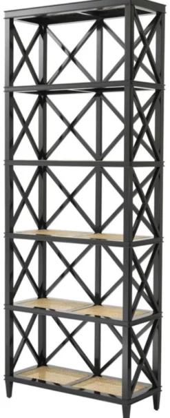 Casa Padrino Luxus Regalschrank im Barockstil Schwarz / Naturfarben 85 x 35 x H. 220 cm