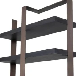 Casa Padrino Luxus Regalschrank Schwarz / Bronze 120,5 x 40 x H. 230 cm - Eichenfurnier Schrank mit Edelstahlrahmen - Bücherschrank - Luxus Wohnzimmer Möbel