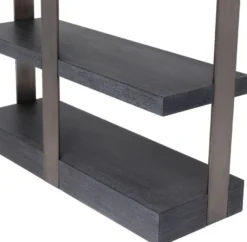 Casa Padrino Luxus Regalschrank Schwarz / Bronze 120,5 x 40 x H. 230 cm - Eichenfurnier Schrank mit Edelstahlrahmen - Bücherschrank - Luxus Wohnzimmer Möbel