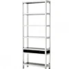 Casa Padrino Luxus Regal Schrank mit Rauchglas und einer Schublade, polierter Stahl, 90 x 32 x H. 226 cm