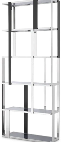 Casa Padrino Luxus Regalschrank Silber / Schwarz / Grau 100 x 37 x H. 240,5 cm - Edelstahl Schrank - Wohnzimmerschrank - Büroschrank - Luxus Möbel