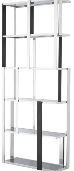 Casa Padrino Luxus Regalschrank Silber / Schwarz / Grau 100 x 37 x H. 240,5 cm - Edelstahl Schrank - Wohnzimmerschrank - Büroschrank - Luxus Möbel