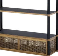 Casa Padrino Luxus Regalschrank mit 2 schwenkbaren Leuchten Vintage Messing / Schwarz 105 x 44 x H. 250 cm - Bücherschrank - Wohnzimmerschrank - Büroschrank - Luxus Möbel