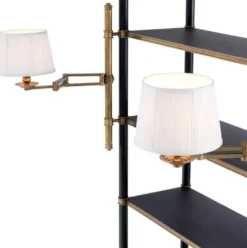Casa Padrino Luxus Regalschrank mit 2 schwenkbaren Leuchten Vintage Messing / Schwarz 105 x 44 x H. 250 cm - Bücherschrank - Wohnzimmerschrank - Büroschrank - Luxus Möbel