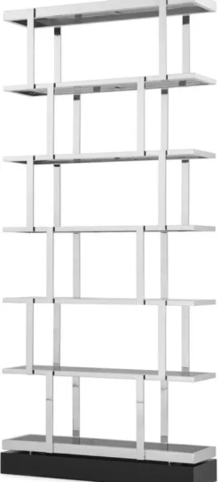 Casa Padrino Luxus Regalschrank Silber / Schwarz 110 x 30 x H. 243 cm - Edelstahl Schrank - Bücherschrank - Wohnzimmer Schrank - Büroschrank - Luxus Möbel