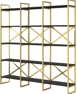 Casa Padrino Luxus Regalschrank mit Massivholz Regalen Gold / Schwarz 170 x 30 x H. 175 cm - Bücherschrank - Wohnzimmer Schrank - Büro Schrank - Wohnzimmer Möbel - Büro Möbel - Luxus Möbel