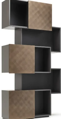 Casa Padrino Luxus Regalschrank mit 3 Schiebetüren Graphit / Bronze 104,5 x 30 x H. 196,5 cm - Bücherschrank - Wohnzimmerschrank - Büroschrank - Luxus Schrank
