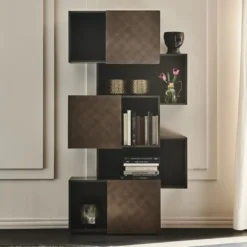 Casa Padrino Luxus Regalschrank mit 3 Schiebetüren Graphit / Bronze 104,5 x 30 x H. 196,5 cm - Bücherschrank - Wohnzimmerschrank - Büroschrank - Luxus Schrank