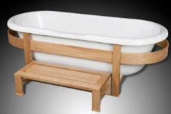 Casa Padrino Luxus Retro Badewanne Weiß / Naturfarben 178 x 76 x H. 73 cm - Freistehende Badewanne mit Holzrahmen und Stufe - Retro Badezimmer Möbel