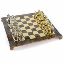 Casa Padrino Luxus Ritter Schach Set Bronze / Gold / Silber 44 x 44 cm - Mittelalterliches Schachspiel