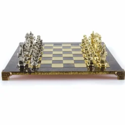 Casa Padrino Luxus Ritter Schach Set Bronze / Gold / Silber 44 x 44 cm - Mittelalterliches Schachspiel