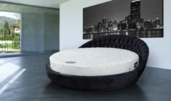 Casa Padrino Luxus Rundbett Schwarz Ø 240 x H. 90 cm - Rundes Doppelbett mit Glitzersteinen und Matratze - Luxus Schlafzimmer Möbel