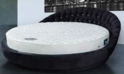 Casa Padrino Luxus Rundbett Schwarz Ø 240 x H. 90 cm - Rundes Doppelbett mit Glitzersteinen und Matratze - Luxus Schlafzimmer Möbel