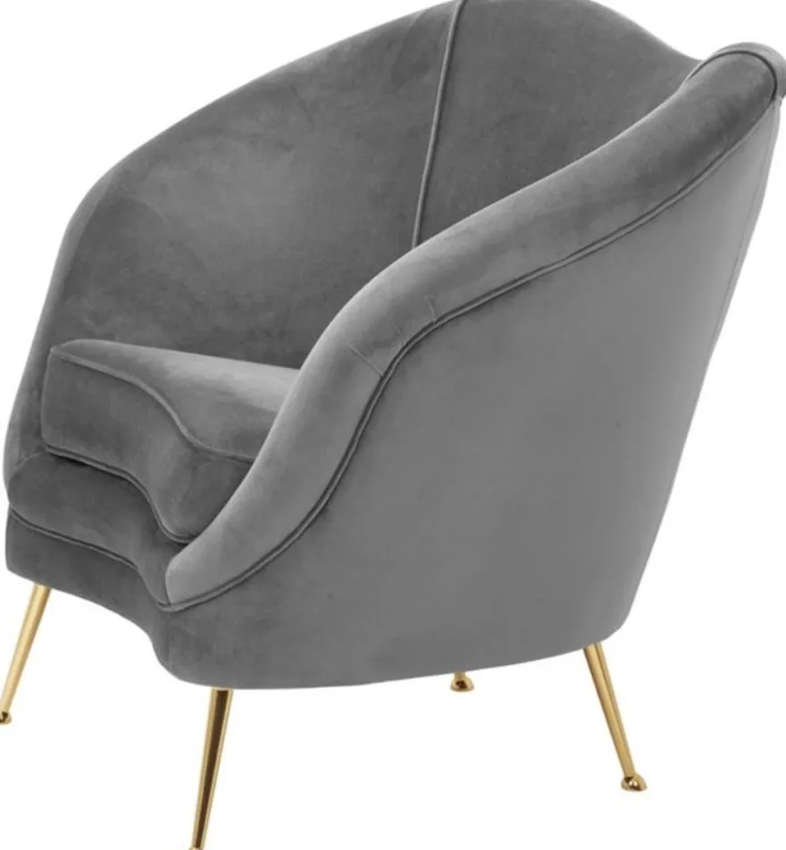 Casa Padrino Luxus Salon Sessel Grau / Messing 85 x 77 x H. 80 cm - Luxus Kollektion