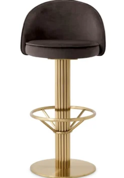 Casa Padrino Luxus Samt Barstuhl Dunkelgrau / Messing H. 103 cm - Hotel & Bar Möbel
