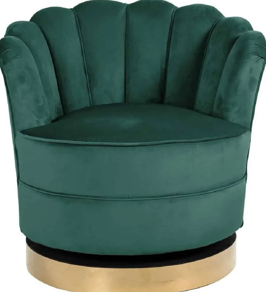 Casa Padrino Luxus Samt Drehsessel Grün / Gold 81,5 x 76 x H. 79 cm - Moderner Wohnzimmer Sessel - Luxus Wohnzimmer Möbel