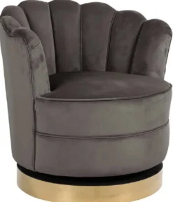Casa Padrino Luxus Samt Drehsessel Grau / Gold 81,5 x 76 x H. 79 cm - Moderner Wohnzimmer Sessel - Luxus Wohnzimmer Möbel