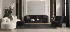Casa Padrino Luxus Samt 3er Sofa Schwarz / Gold 240 x 95 x H. 74 cm - Wohnzimmer Sofa mit edlem Samtstoff - Wohnzimmer Möbel - Luxus Möbel - Wohnzimmer Einrichtung - Luxus Einrichtung