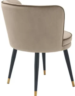 Casa Padrino Luxus Samt Esszimmerstuhl mit Armlehnen Greige / Schwarz / Messingfarben 62 x 62 x H. 76 cm - Drehbarer Küchenstuhl - Drehstuhl - Vintage Retro Stuhl - Esszimmermöbel