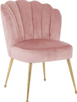Casa Padrino Luxus Samt Esszimmer Stuhl Rosa / Gold 66 x 64 x H. 86 cm - Küchenstuhl mit Samtsoff - Esszimmer Möbel - Küchen Möbel - Luxus Möbel