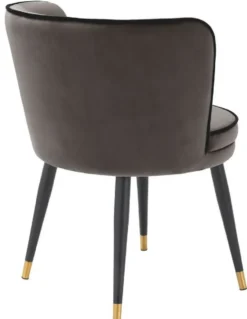 Casa Padrino Luxus Samt Esszimmerstuhl mit Armlehnen Dunkelgrau / Schwarz / Messingfarben 62 x 62 x H. 76 cm - Drehbarer Küchenstuhl - Drehstuhl - Vintage Retro Stuhl - Esszimmermöbel