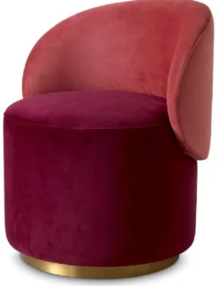 Casa Padrino Luxus Samt Esszimmer Stuhl Bordeauxrot / Rot / Messing 60 x 55 x H. 73,5 cm - Drehstuhl mit edlem Samtsoff - Esszimmer Möbel - Luxus Möbel - Luxus Qualität