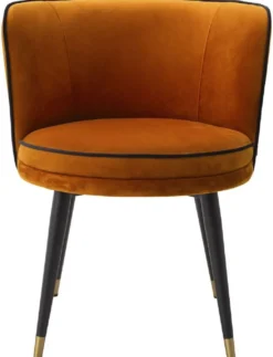 Casa Padrino Luxus Samt Esszimmerstuhl Orange / Schwarz / Messingfarben 62 x 62 x H. 76 cm - Drehbarer Küchenstuhl - Drehstuhl - Vintage Retro Stuhl - Esszimmermöbel