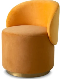 Casa Padrino Luxus Samt Esszimmer Stuhl Dunkelgelb / Gelb / Messing 60 x 55 x H. 73,5 cm - Drehstuhl mit edlem Samtsoff - Esszimmer Möbel - Luxus Möbel - Luxus Qualität