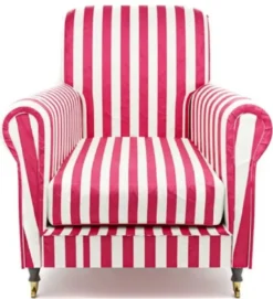 Casa Padrino Luxus Samt Sessel mit Streifen Rot / Weiß / Schwarz / Messing 82 x 91 x H. 94 cm - Wohnzimmer Sessel - Hotel Sessel - Wohnzimmer Möbel - Hotel Möbel - Luxus Möbel - Luxus Einrichtung