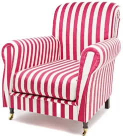 Casa Padrino Luxus Samt Sessel mit Streifen Rot / Weiß / Schwarz / Messing 82 x 91 x H. 94 cm - Wohnzimmer Sessel - Hotel Sessel - Wohnzimmer Möbel - Hotel Möbel - Luxus Möbel - Luxus Einrichtung