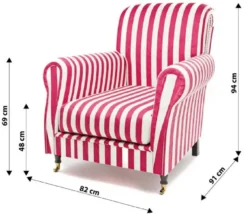 Casa Padrino Luxus Samt Sessel mit Streifen Rot / Weiß / Schwarz / Messing 82 x 91 x H. 94 cm - Wohnzimmer Sessel - Hotel Sessel - Wohnzimmer Möbel - Hotel Möbel - Luxus Möbel - Luxus Einrichtung