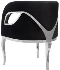 Casa Padrino Luxus Samt Sessel Schwarz / Silber 78 x 55 x H. 59 cm - Wohnzimmer Sessel - Hotel Sessel - Wohnzimmer Möbel - Luxus Möbel - Wohnzimmer Einrichtung - Luxus Einrichtung - Möbel Luxus