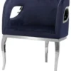 Casa Padrino Luxus Samt Sessel Blau / Silber 78 x 55 x H. 59 cm - Wohnzimmer Sessel - Hotel Sessel - Wohnzimmer Möbel - Luxus Möbel - Wohnzimmer Einrichtung - Luxus Einrichtung - Möbel Luxus