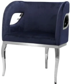 Casa Padrino Luxus Samt Sessel Blau / Silber 78 x 55 x H. 59 cm - Wohnzimmer Sessel - Hotel Sessel - Wohnzimmer Möbel - Luxus Möbel - Wohnzimmer Einrichtung - Luxus Einrichtung - Möbel Luxus
