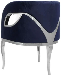 Casa Padrino Luxus Samt Sessel Blau / Silber 78 x 55 x H. 59 cm - Wohnzimmer Sessel - Hotel Sessel - Wohnzimmer Möbel - Luxus Möbel - Wohnzimmer Einrichtung - Luxus Einrichtung - Möbel Luxus