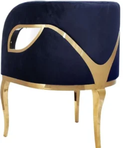 Casa Padrino Luxus Samt Sessel Blau / Gold 78 x 55 x H. 59 cm - Wohnzimmer Sessel - Hotel Sessel - Wohnzimmer Möbel - Luxus Möbel - Wohnzimmer Einrichtung - Luxus Einrichtung - Möbel Luxus