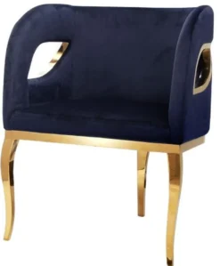 Casa Padrino Luxus Samt Sessel Blau / Gold 78 x 55 x H. 59 cm - Wohnzimmer Sessel - Hotel Sessel - Wohnzimmer Möbel - Luxus Möbel - Wohnzimmer Einrichtung - Luxus Einrichtung - Möbel Luxus