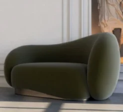 Casa Padrino Luxus Samt Sessel rechte Seite Grün / Messing 110 x 105 x H. 78 cm - Wohnzimmer Sessel - Hotel Sessel - Wohnzimmer Möbel - Hotel Möbel - Luxus Möbel