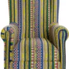 Casa Padrino Luxus Samt Sessel mit Streifen Mehrfarbig / Schwarz / Messing 82 x 93 x H. 101 cm - Wohnzimmer Sessel - Hotel Sessel - Wohnzimmer Möbel - Hotel Möbel - Luxus Möbel - Luxus Einrichtung