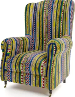 Casa Padrino Luxus Samt Sessel mit Streifen Mehrfarbig / Schwarz / Messing 82 x 93 x H. 101 cm - Wohnzimmer Sessel - Hotel Sessel - Wohnzimmer Möbel - Hotel Möbel - Luxus Möbel - Luxus Einrichtung