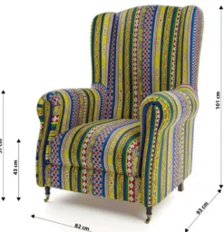 Casa Padrino Luxus Samt Sessel mit Streifen Mehrfarbig / Schwarz / Messing 82 x 93 x H. 101 cm - Wohnzimmer Sessel - Hotel Sessel - Wohnzimmer Möbel - Hotel Möbel - Luxus Möbel - Luxus Einrichtung