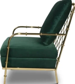 Casa Padrino Luxus Samt Sessel Dunkelgrün / Gold 65 x 72 x H. 83 cm - Moderner Edelstahl Wohnzimmer Sessel in Bambusoptik - Luxus Möbel