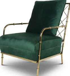 Casa Padrino Luxus Samt Sessel Dunkelgrün / Gold 65 x 72 x H. 83 cm - Moderner Edelstahl Wohnzimmer Sessel in Bambusoptik - Luxus Möbel