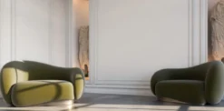 Casa Padrino Luxus Samt Sessel linke Seite Grün / Messing 110 x 105 x H. 78 cm - Wohnzimmer Sessel - Hotel Sessel - Wohnzimmer Möbel - Hotel Möbel - Luxus Möbel