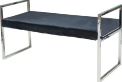 Casa Padrino Luxus Samt Sitzbank mit verchromtem Edelstahl Gestell Schwarz / Silber 103 x 41 x H. 48 cm - Wohnzimmermöbel