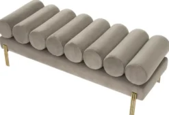 Casa Padrino Luxus Samt Sitzbank Grau / Messing 130 x 45 x H. 42 cm - Wohnzimmer Bank - Schlafzimmer Bank - Wohnzimmer Möbel - Schlafzimmer Möbel - Luxus Möbel - Luxus Einrichtung