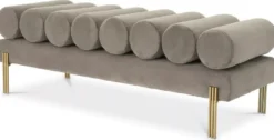 Casa Padrino Luxus Samt Sitzbank Grau / Messing 130 x 45 x H. 42 cm - Wohnzimmer Bank - Schlafzimmer Bank - Wohnzimmer Möbel - Schlafzimmer Möbel - Luxus Möbel - Luxus Einrichtung