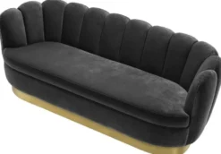 Casa Padrino Luxus Samt Sofa Dunkelgrau / Messingfarben 225 x 90 x H. 80 cm - Wohnzimmer Sofa - Luxus Qualität